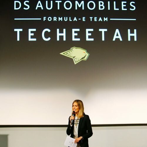 Nicki Shields presenting at the DS TECHEETAH launch